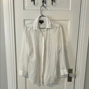J.Crew White Pleated Button-Up Shirt